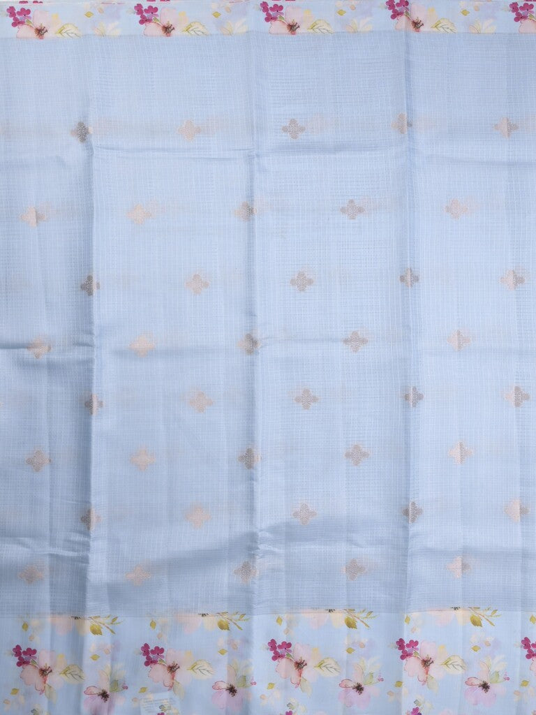 Kota fancy sarees in light blue color allover zari motifs with printed border and printed blouse