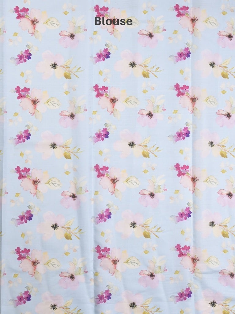 Kota fancy sarees in light blue color allover zari motifs with printed border and printed blouse