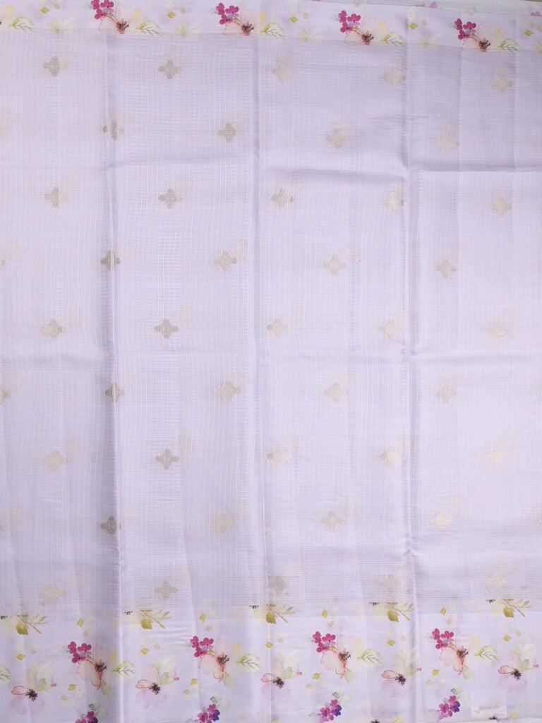 Kota fancy sarees in white color allover zari motifs with printed border and printed blouse