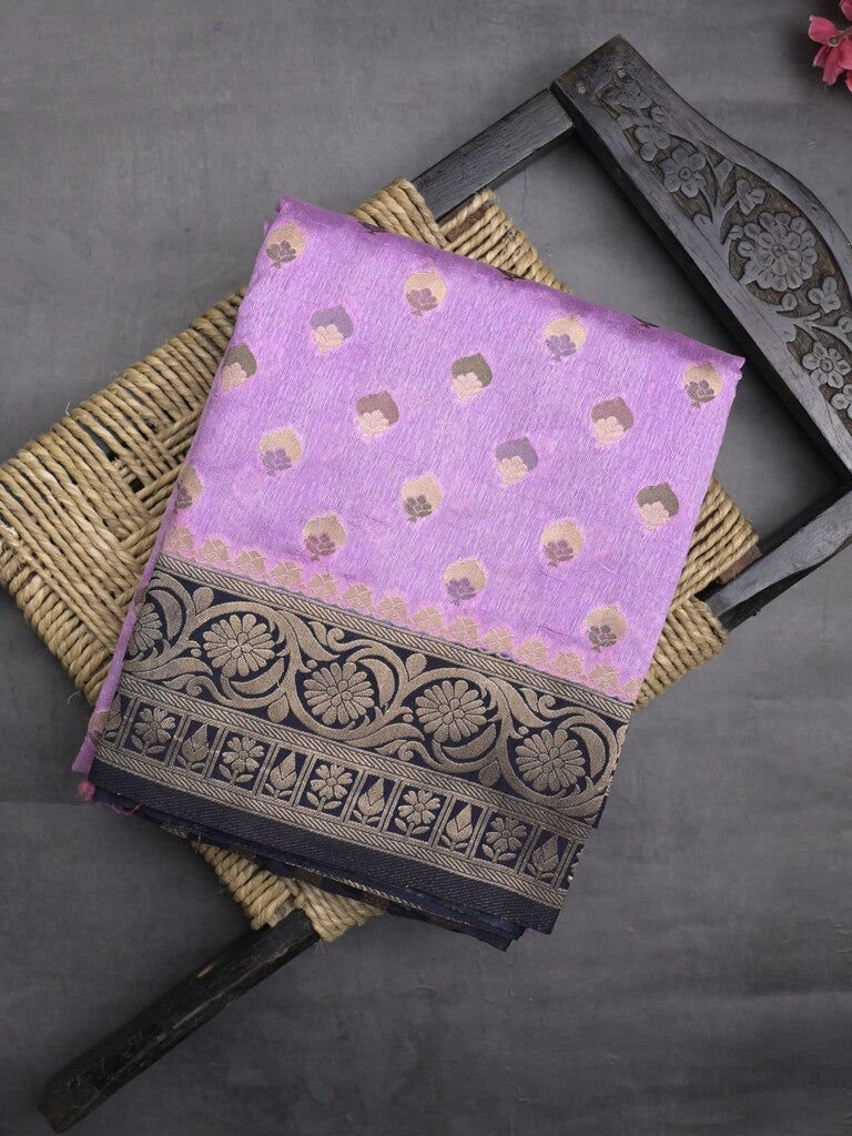 Banaras fancy saree light purple color allover zari motifs & zari border with rich pallu and attached blouse