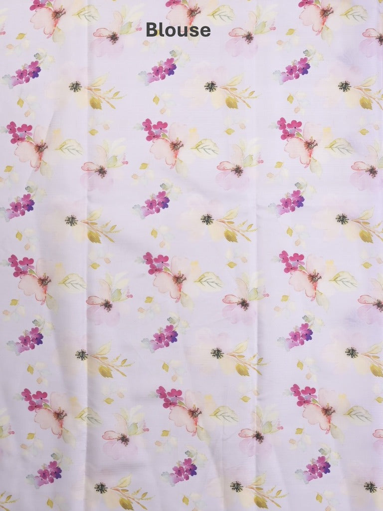 Kota fancy sarees in white color allover zari motifs with printed border and printed blouse