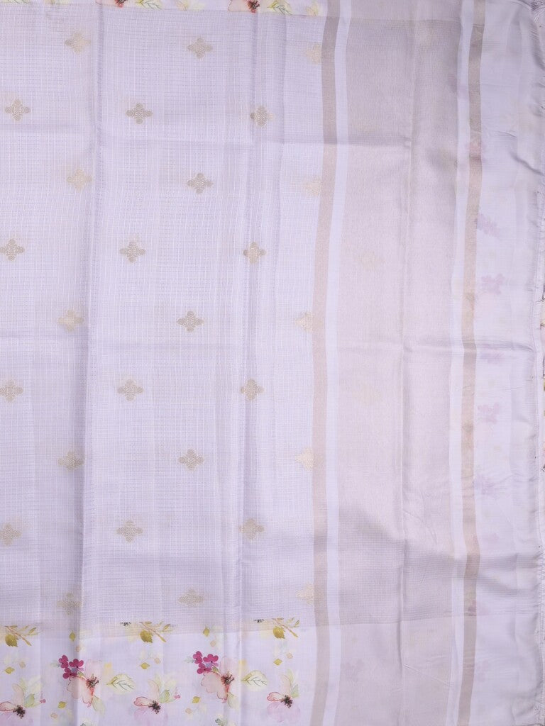 Kota fancy sarees in white color allover zari motifs with printed border and printed blouse