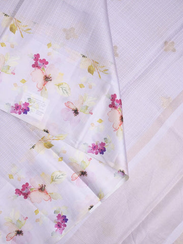 Kota fancy sarees in white color allover zari motifs with printed border and printed blouse