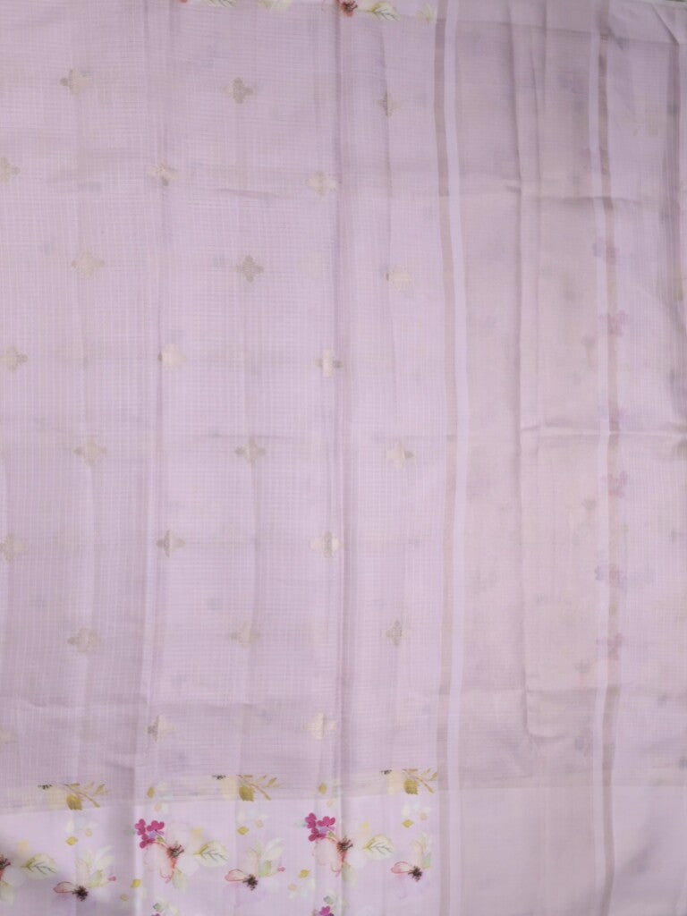 Kota fancy sarees in pastel purple color allover zari motifs with printed border and printed blouse