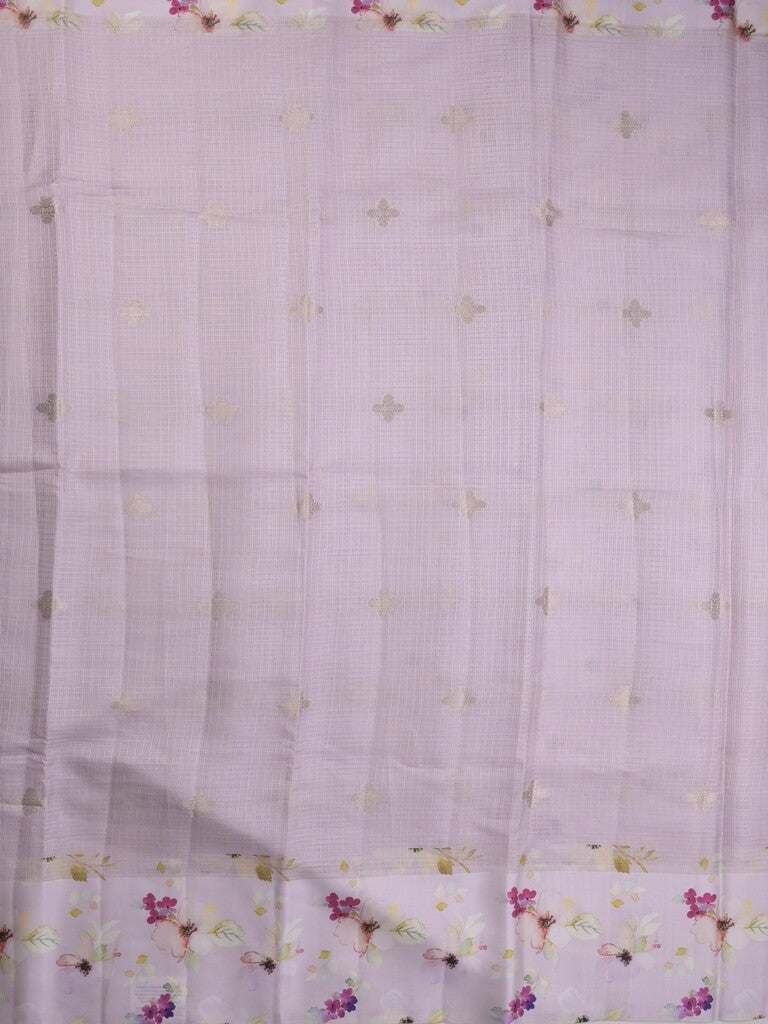 Kota fancy sarees in pastel purple color allover zari motifs with printed border and printed blouse