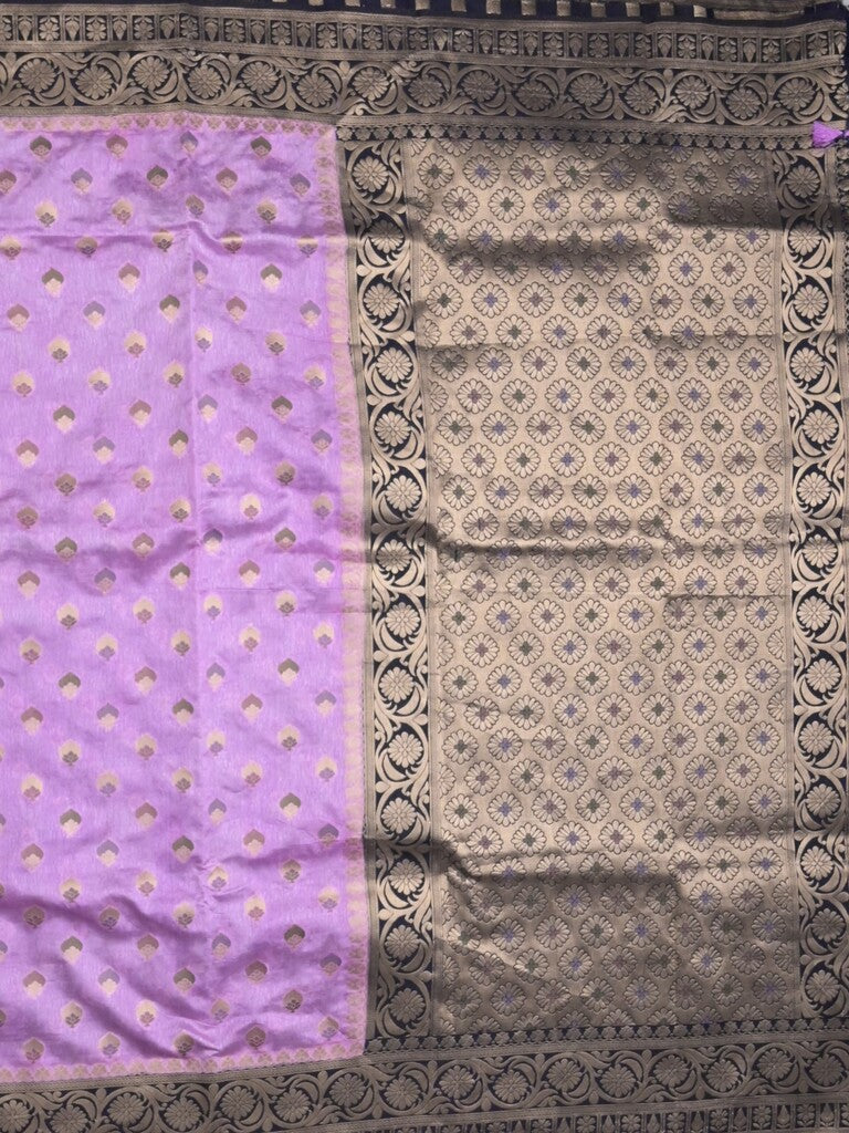 Banaras fancy saree light purple color allover zari motifs & zari border with rich pallu and attached blouse