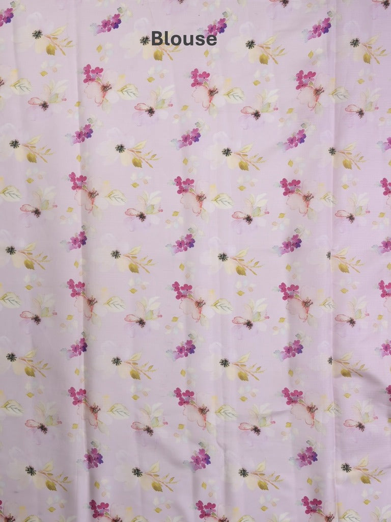 Kota fancy sarees in pastel purple color allover zari motifs with printed border and printed blouse