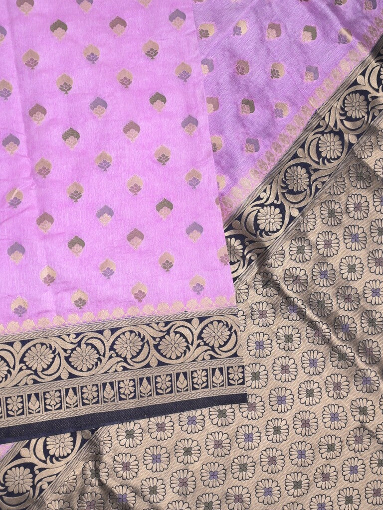 Banaras fancy saree light purple color allover zari motifs & zari border with rich pallu and attached blouse