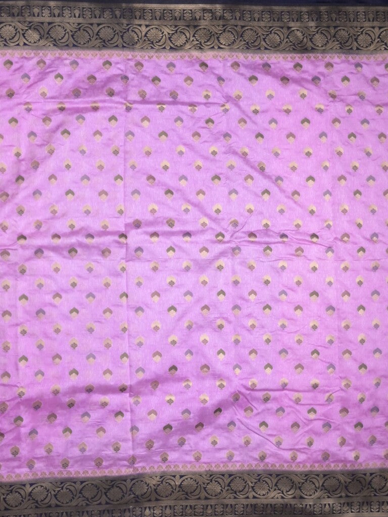 Banaras fancy saree light purple color allover zari motifs & zari border with rich pallu and attached blouse
