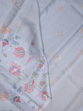 Kota fancy sarees in pastel grey color allover zari motifs with printed border and printed blouse