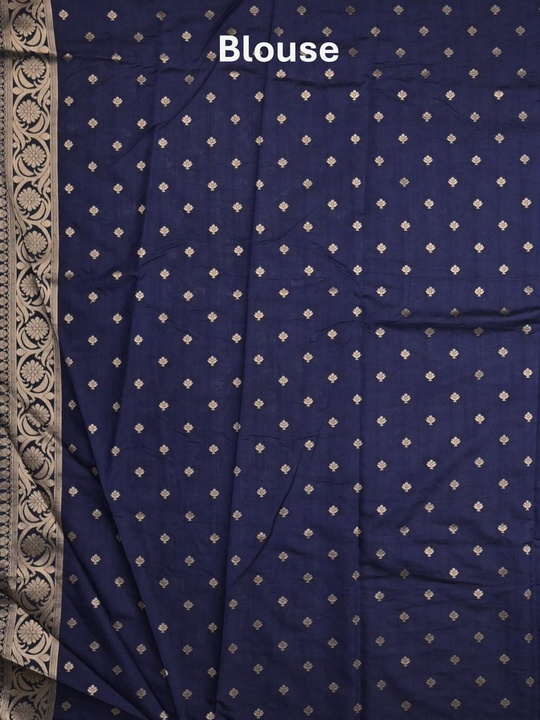 Banaras fancy saree light blue color allover zari motifs & zari border with rich pallu and attached blouse