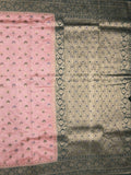 Banaras fancy saree baby pink color allover zari motifs & zari border with rich pallu and attached blouse