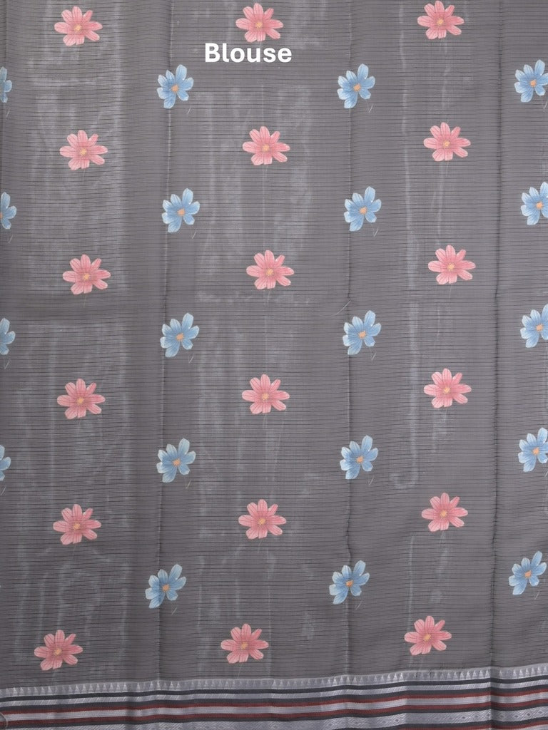 Kota fancy sarees in purple color allover prints & zari border with short pallu and contrast blouse