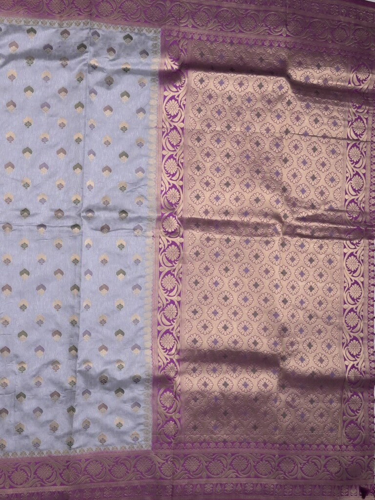 Banaras fancy saree pastel blue color allover zari motifs & zari border with rich pallu and attached blouse