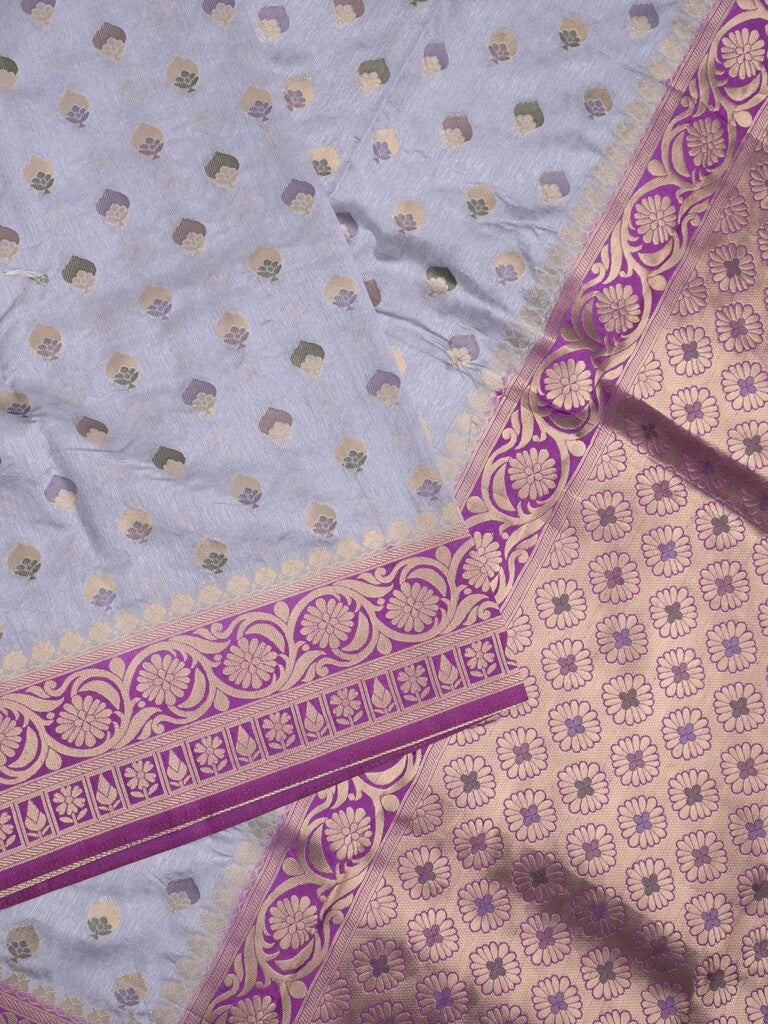 Banaras fancy saree pastel blue color allover zari motifs & zari border with rich pallu and attached blouse