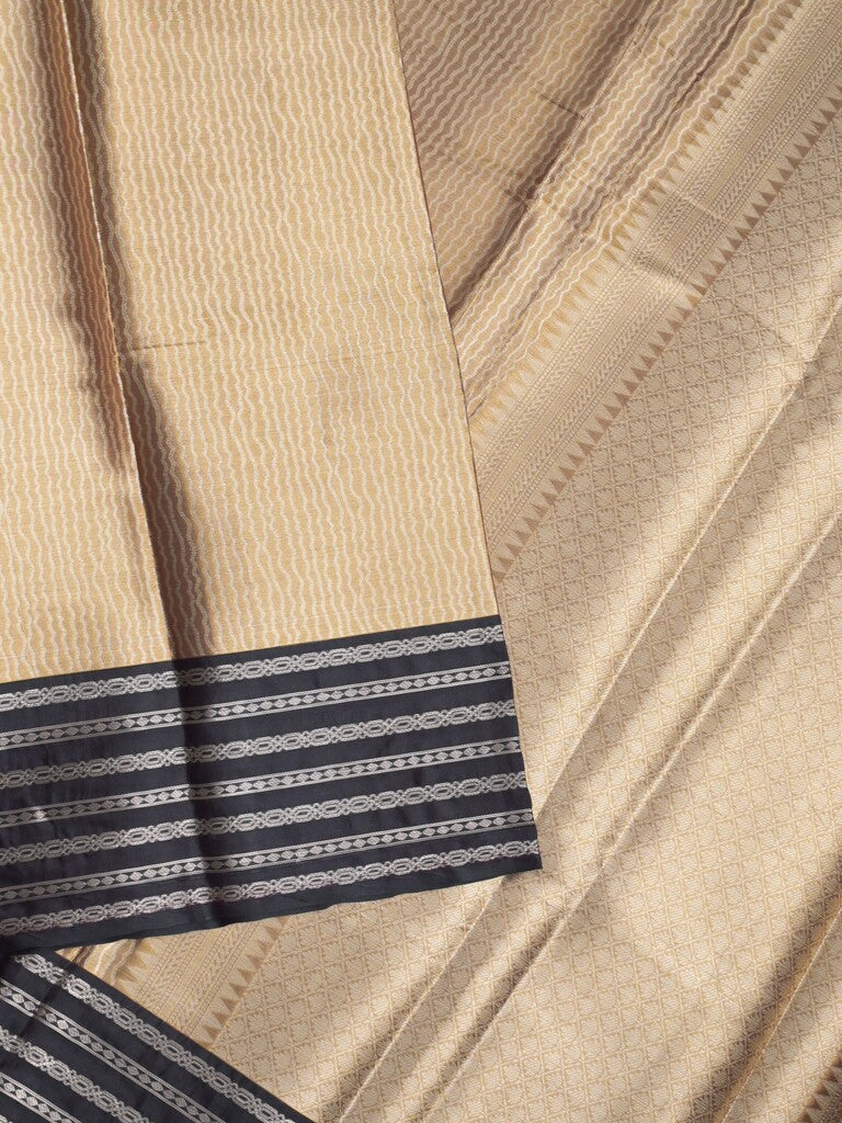 Tissue fancy saree cream color allover weaves & contrast border with self pallu and attached blouse