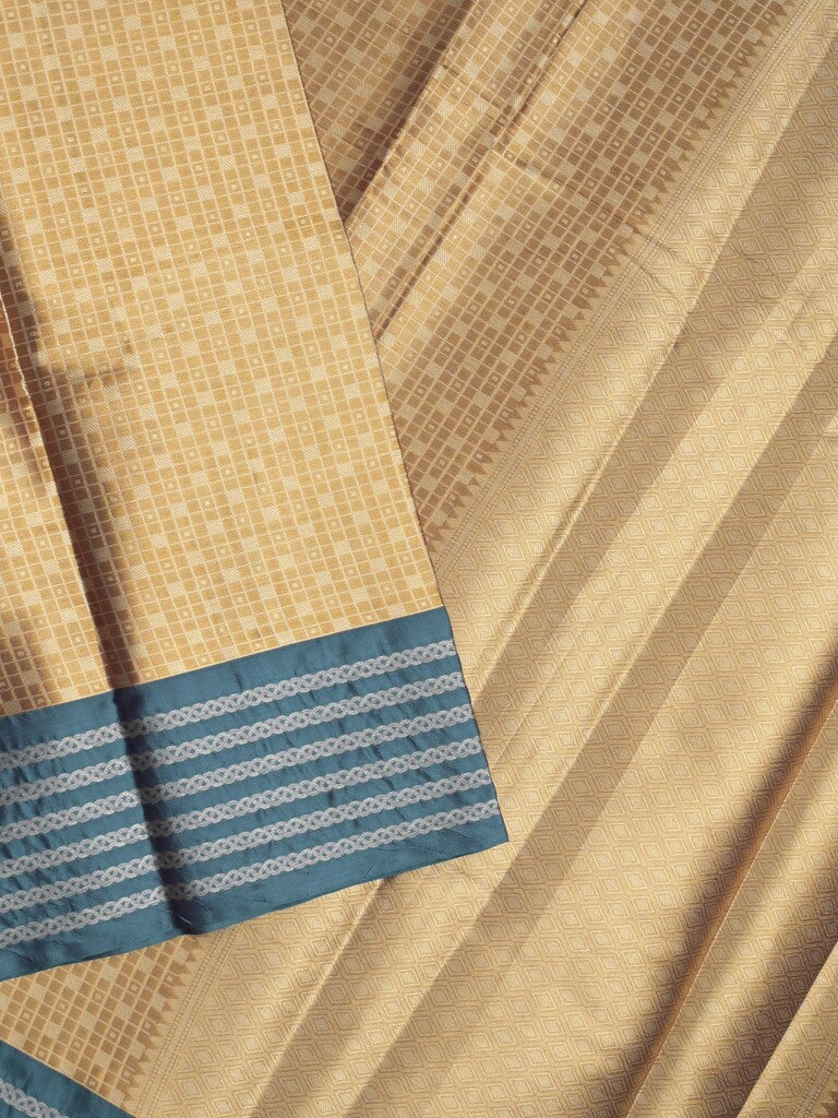 Tissue fancy saree beige color allover weaves & contrast border with self pallu and attached blouse