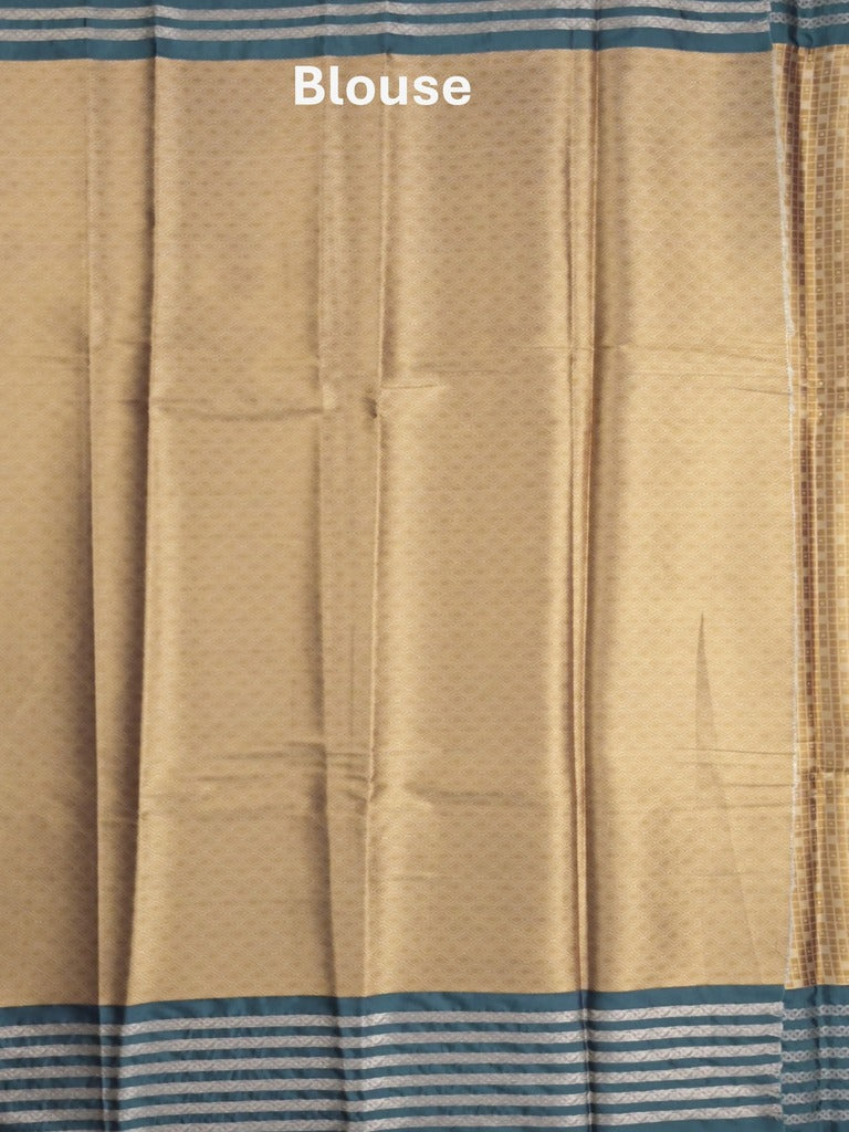 Tissue fancy saree beige color allover weaves & contrast border with self pallu and attached blouse
