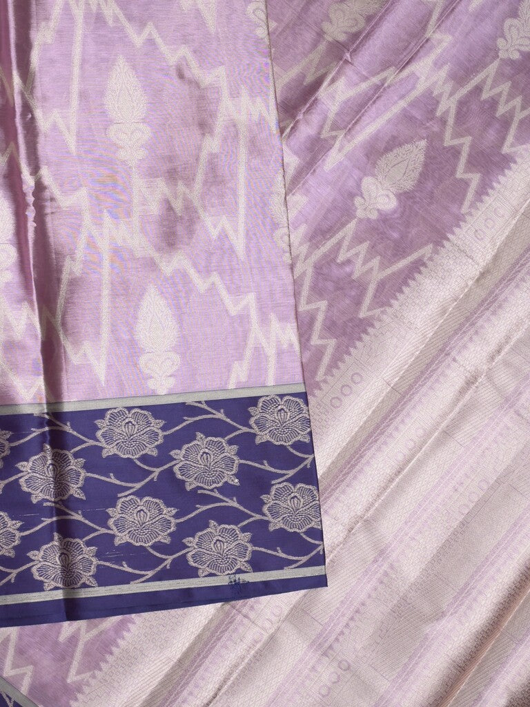 Tissue fancy saree light purple color allover weaves & contrast border with self pallu and attached blouse