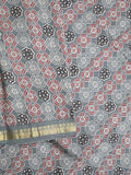 Maheshwari fancy saree grey color allover prints & small zari border and printed pallu and plain blouse