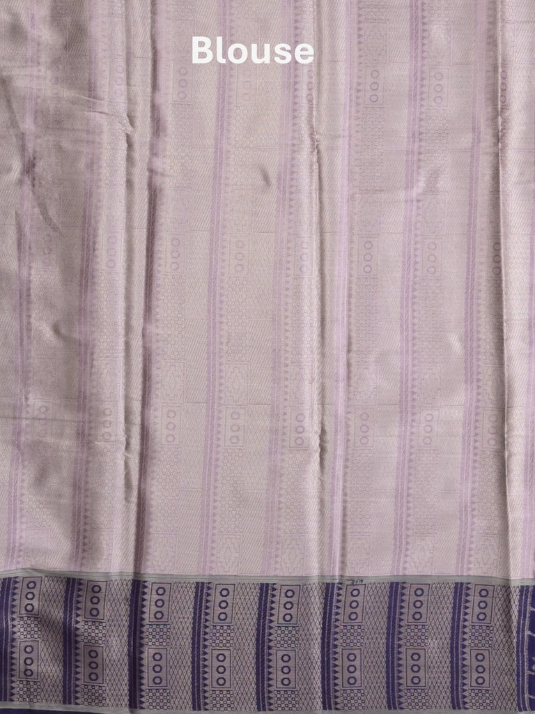 Tissue fancy saree light purple color allover weaves & contrast border with self pallu and attached blouse