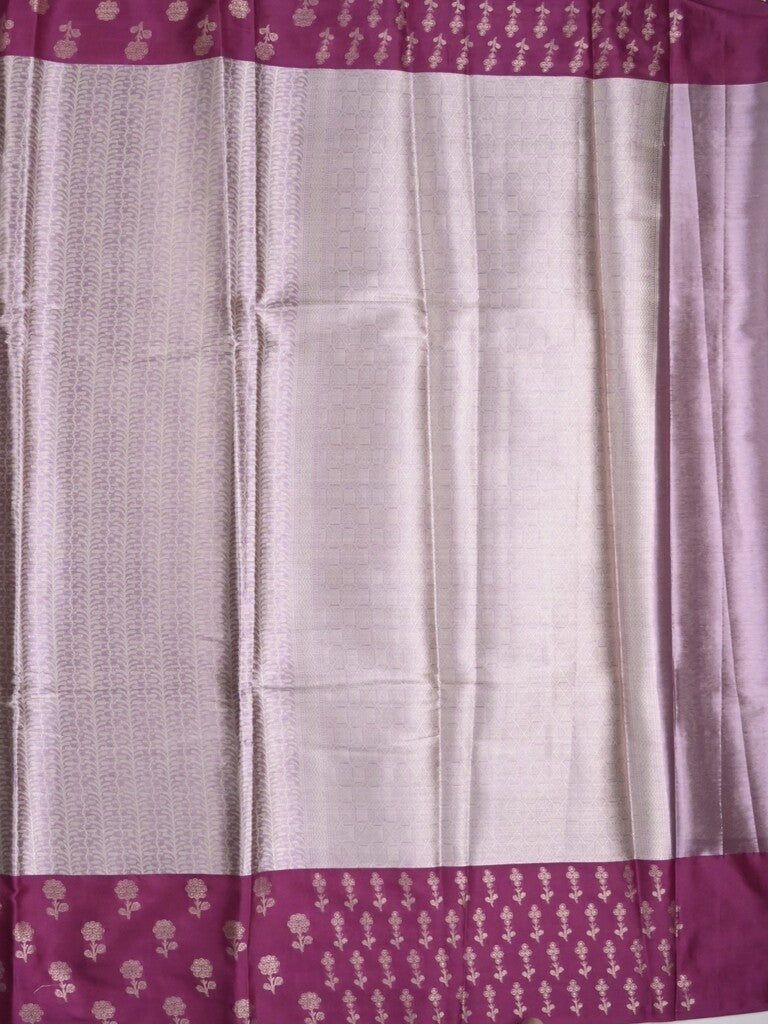 Tissue fancy saree pastel purple color allover weaves & contrast border with self pallu and attached blouse