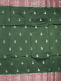 Raw mango fancy saree bottle green color allover zari motifs & zari border with zari pallu and contrast blouse