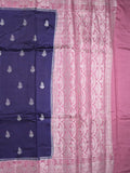Raw mango fancy saree navy blue color allover zari motifs & zari border with zari pallu and contrast blouse