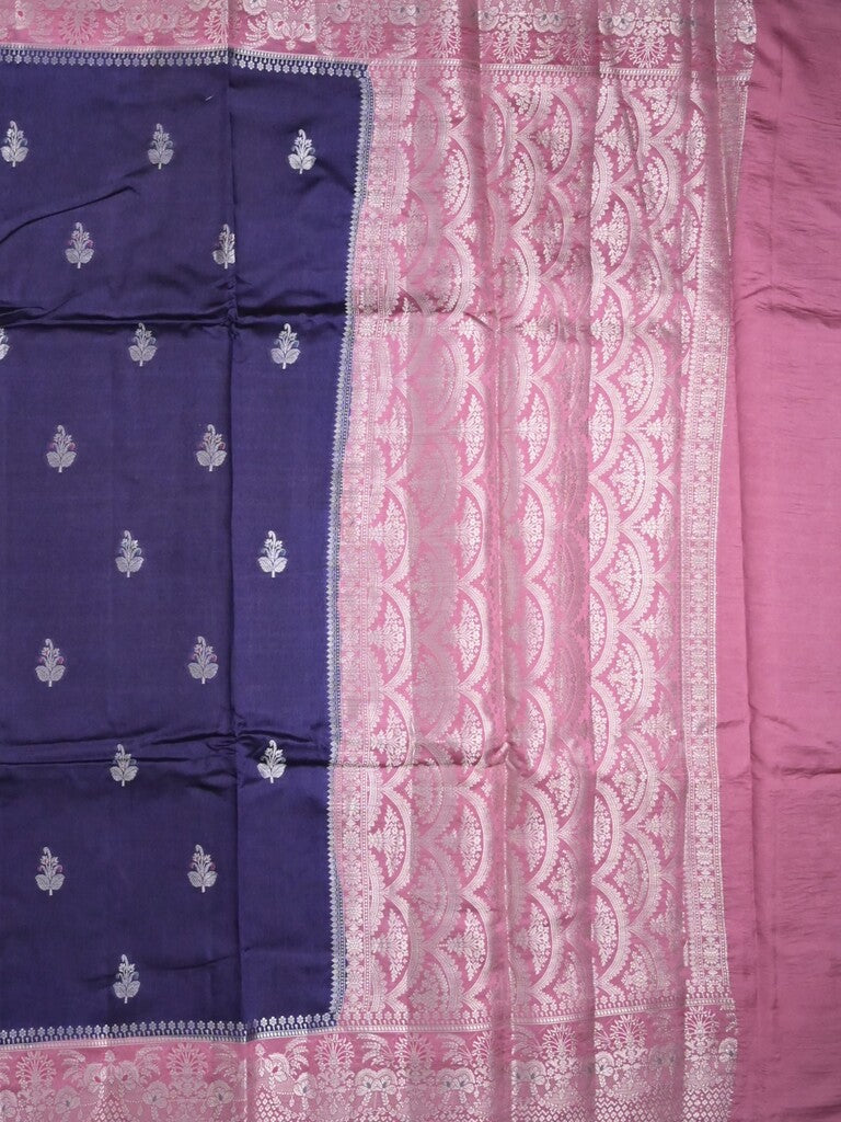 Raw mango fancy saree navy blue color allover zari motifs & zari border with zari pallu and contrast blouse