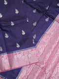 Raw mango fancy saree navy blue color allover zari motifs & zari border with zari pallu and contrast blouse