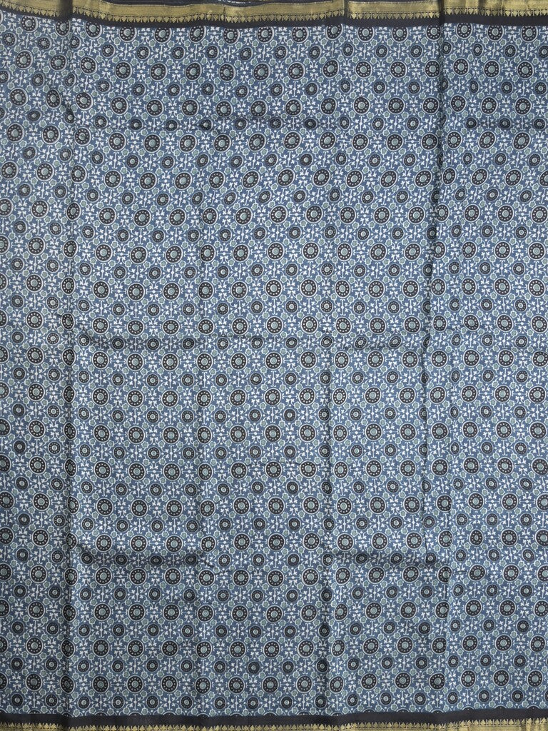 Maheshwari fancy saree light blue color allover prints & small zari border and printed pallu and plain blouse