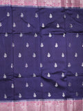 Raw mango fancy saree navy blue color allover zari motifs & zari border with zari pallu and contrast blouse
