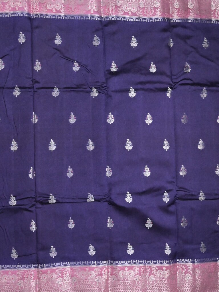 Raw mango fancy saree navy blue color allover zari motifs & zari border with zari pallu and contrast blouse