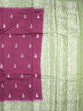 Raw mango fancy saree dark magenta color allover zari motifs & zari border with zari pallu and contrast blouse