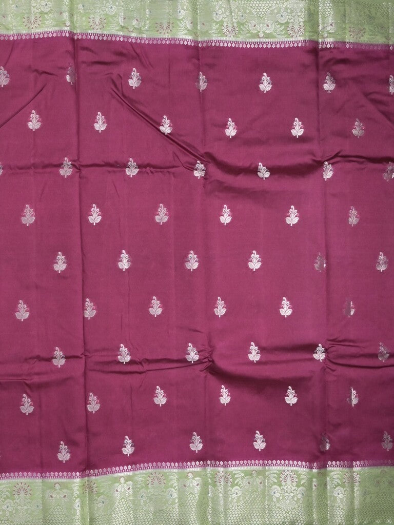 Raw mango fancy saree dark magenta color allover zari motifs & zari border with zari pallu and contrast blouse