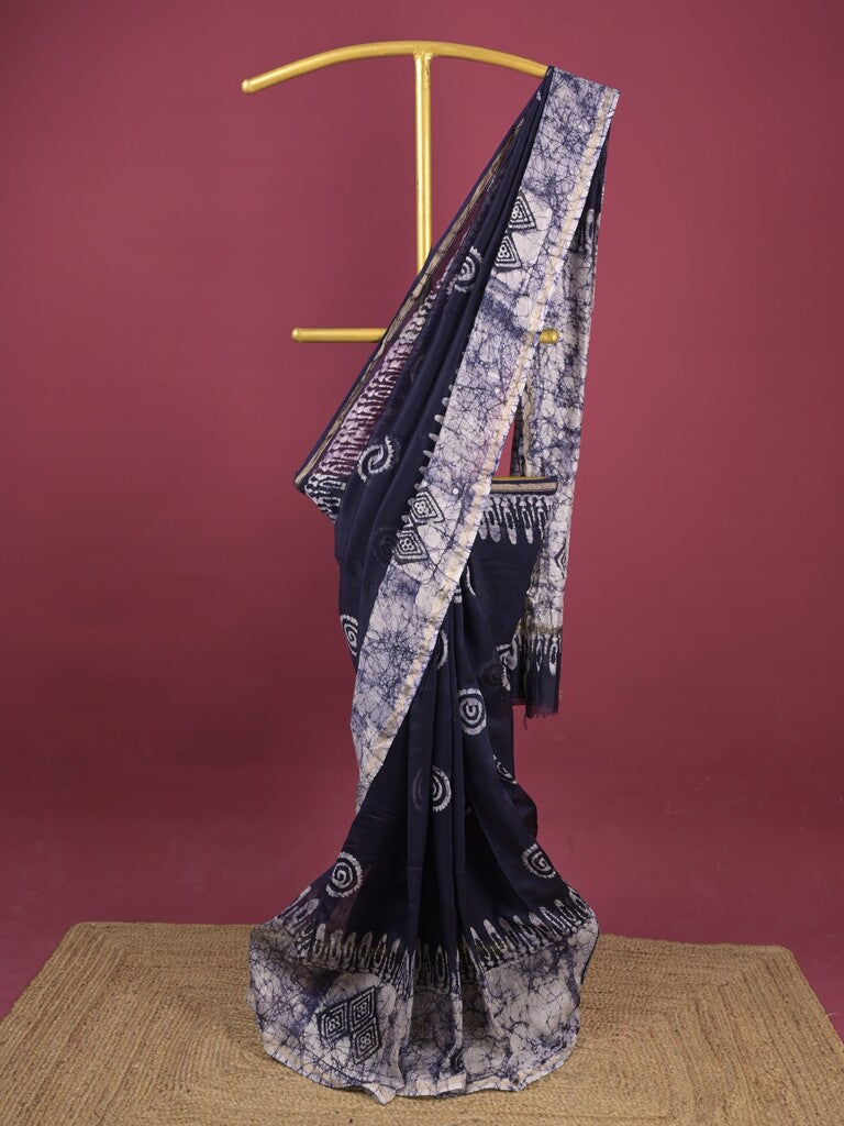 Maheshwari fancy saree for women | black | printed border | attached blouse