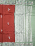 Raw mango fancy saree red color allover zari motifs & zari border with zari pallu and contrast blouse