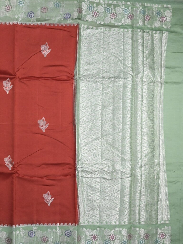 Raw mango fancy saree red color allover zari motifs & zari border with zari pallu and contrast blouse