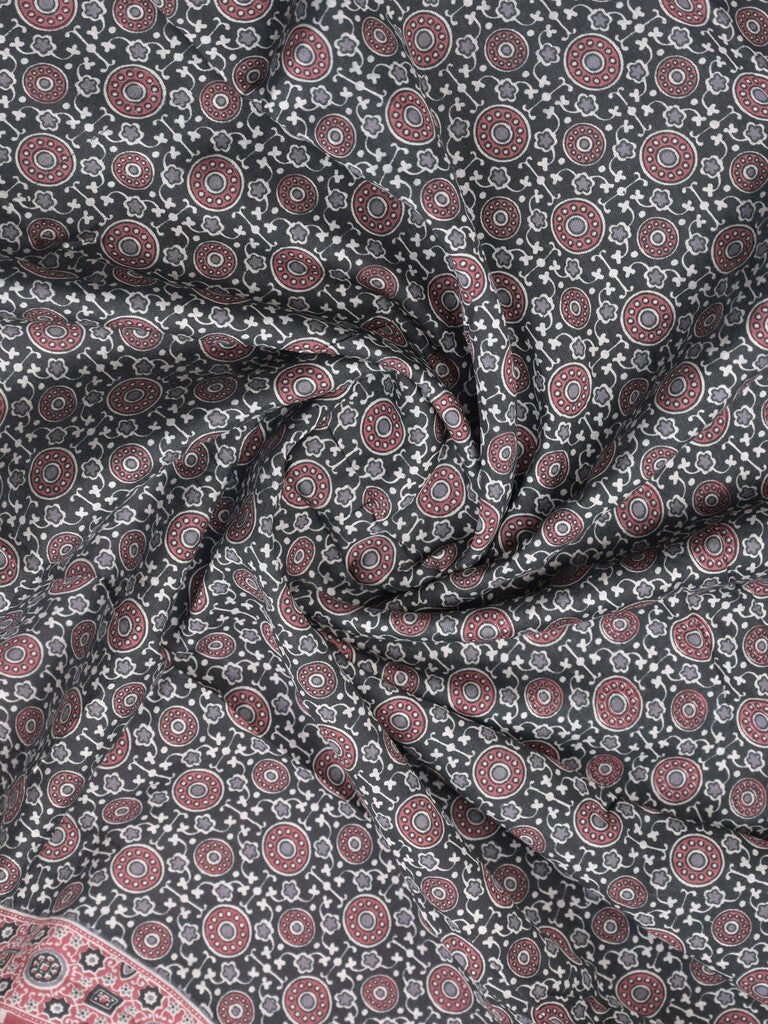 Maheshwari fancy saree black color allover prints & small zari border and printed pallu and plain blouse
