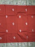 Raw mango fancy saree red color allover zari motifs & zari border with zari pallu and contrast blouse
