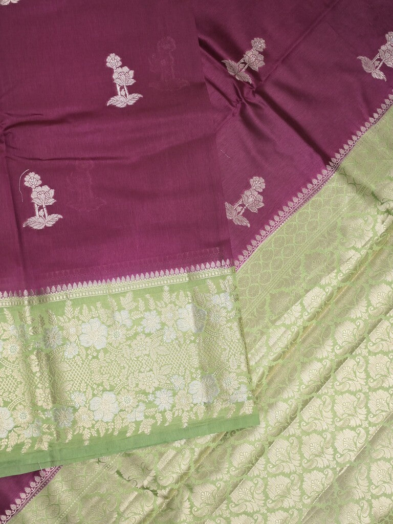 Raw mango fancy saree wine color allover zari motifs & zari border with zari pallu and contrast blouse