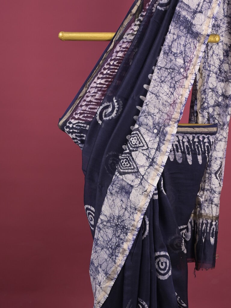 Maheshwari fancy saree for women | black | printed border | attached blouse