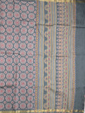 Maheshwari fancy saree grey color allover prints & small zari border and printed pallu and plain blouse