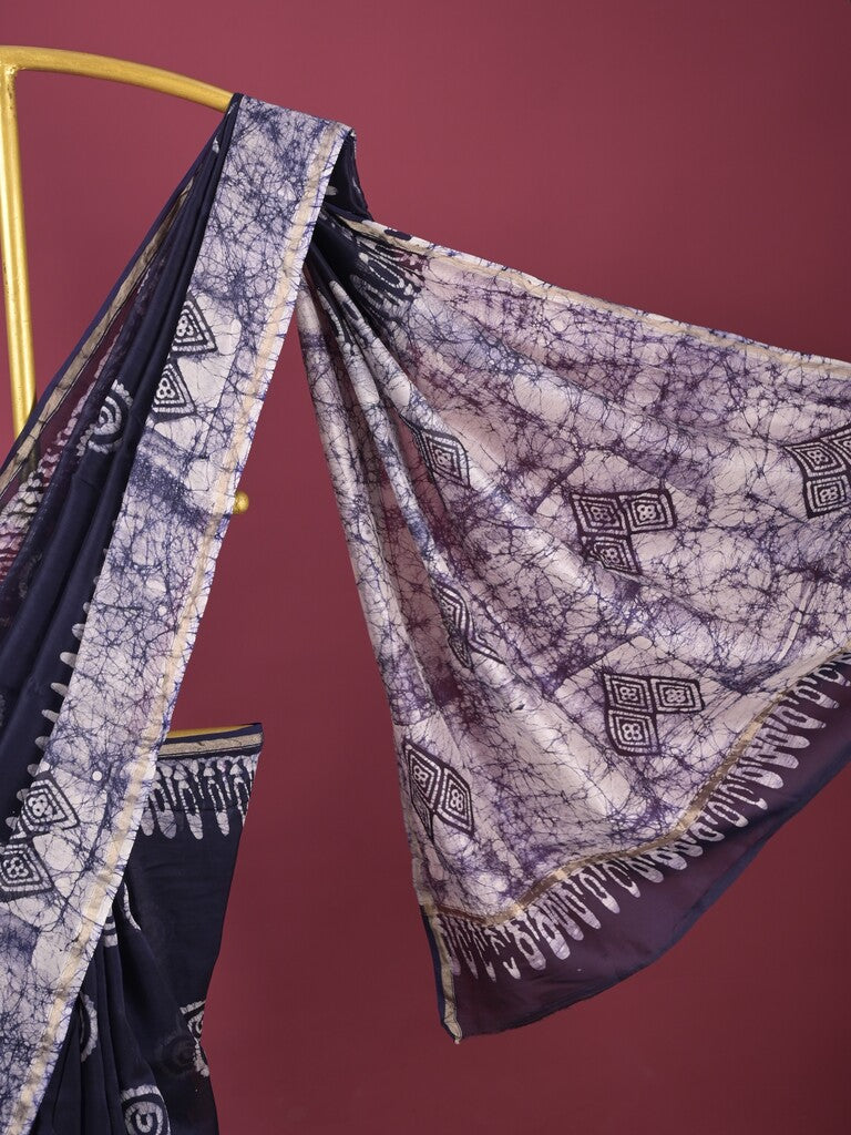 Maheshwari fancy saree for women | black | printed border | attached blouse