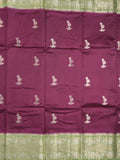 Raw mango fancy saree wine color allover zari motifs & zari border with zari pallu and contrast blouse