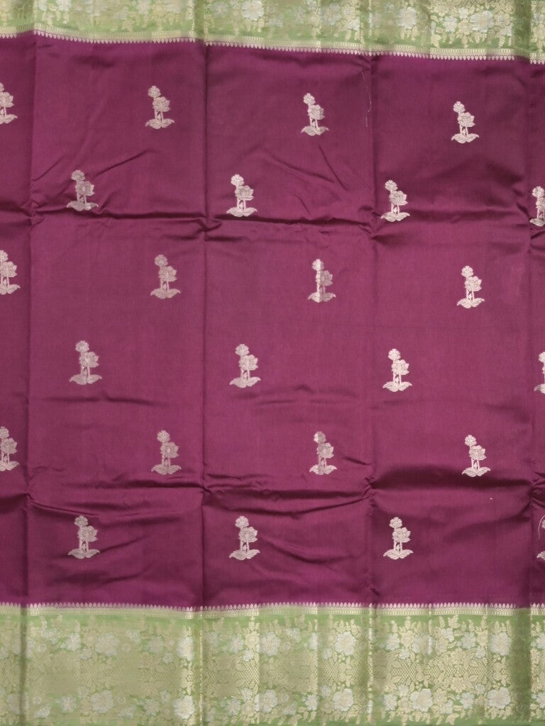 Raw mango fancy saree wine color allover zari motifs & zari border with zari pallu and contrast blouse