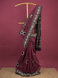 Maheshwari fancy saree for women | black | printed border | attached blouse