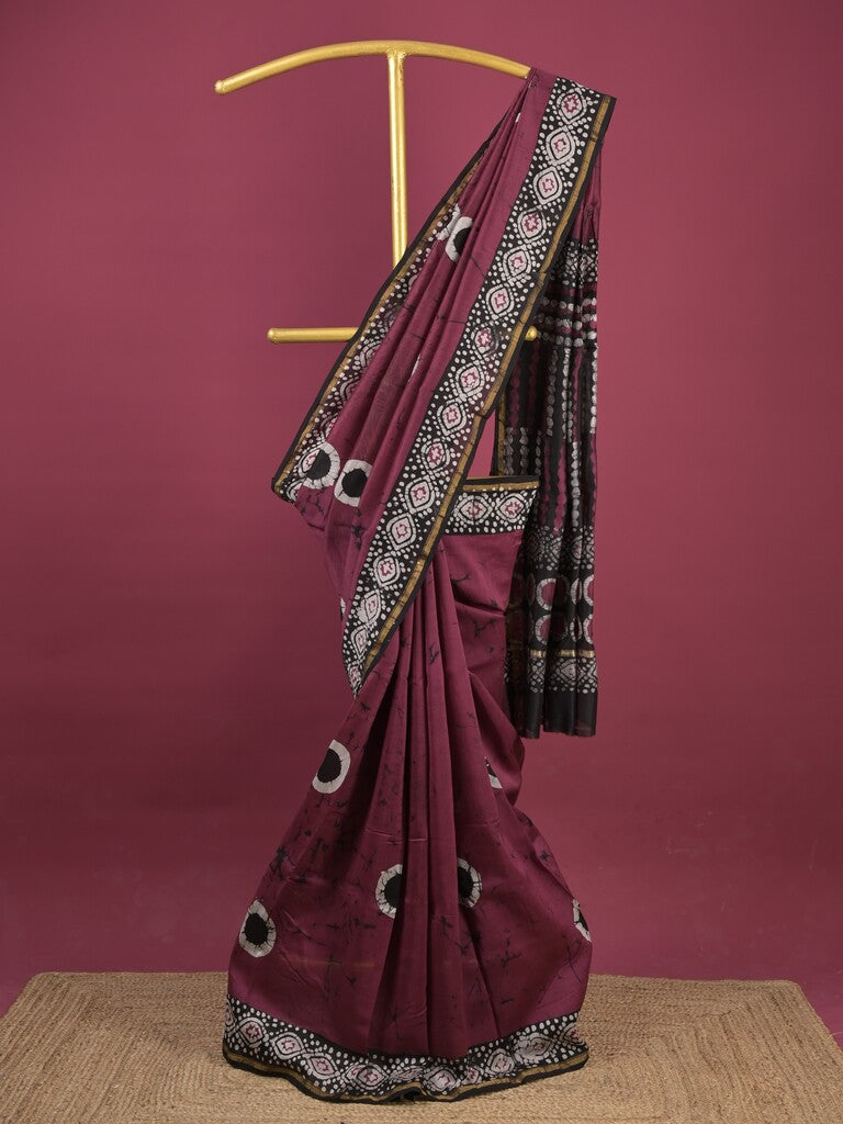 Maheshwari fancy saree for women | black | printed border | attached blouse