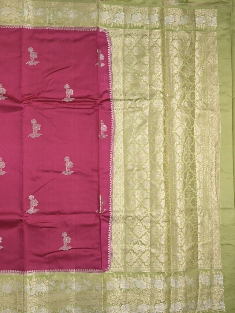 Raw mango fancy saree cherry pink color allover zari motifs & zari border with zari pallu and contrast blouse