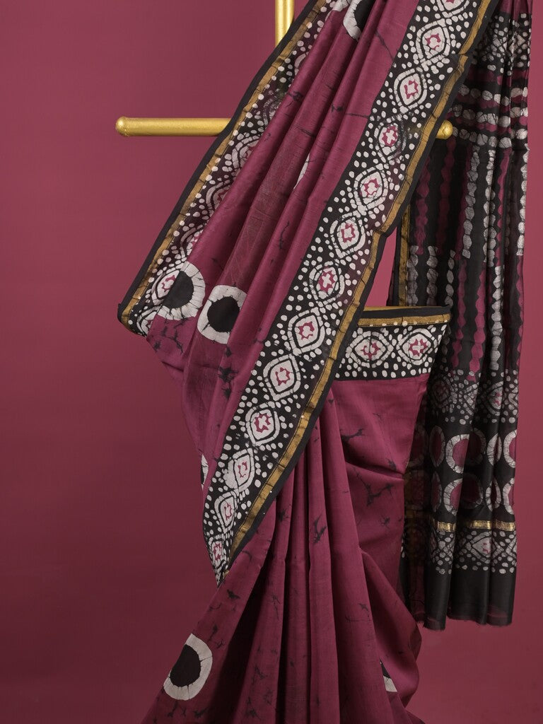 Maheshwari fancy saree for women | black | printed border | attached blouse